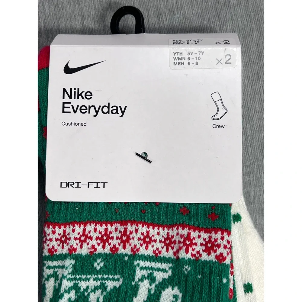 Nike‎ Everyday Cushioned Crew Socks 4 Pair Holiday Moose Fair Isle green blue